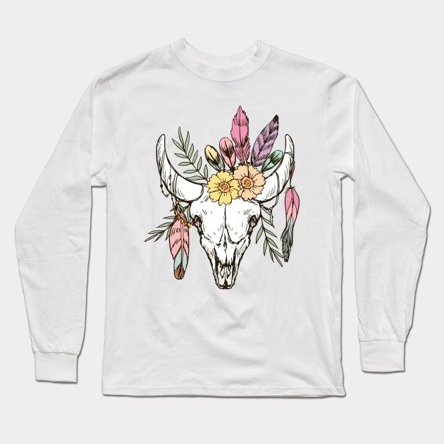 Cow skull with flower Long Sleeve T-Shirt by Norzeatic